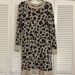 LOFT Leopard Print Long Sleeve Dress - Black and Brown